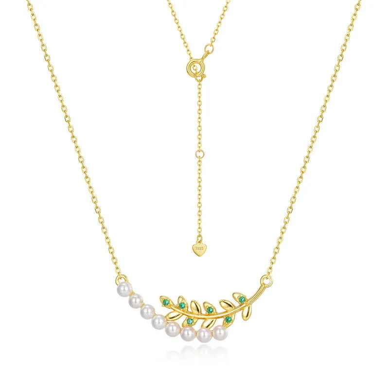 Olive Leaf Emerald Pendant Necklace