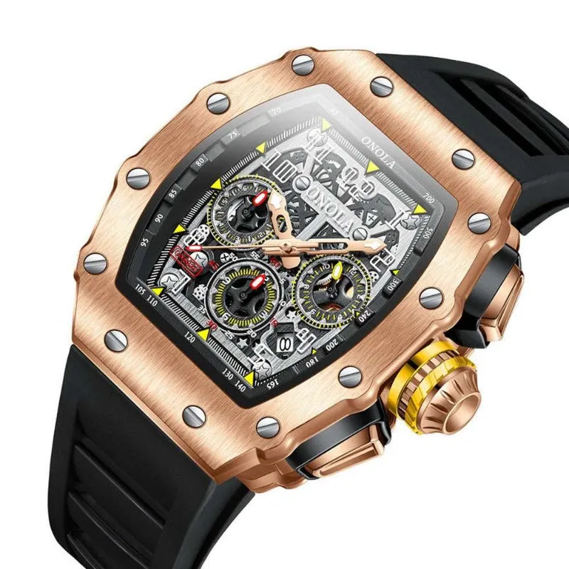 ONOLA 6826 Multifunction Quartz Skeleton Watch for Men