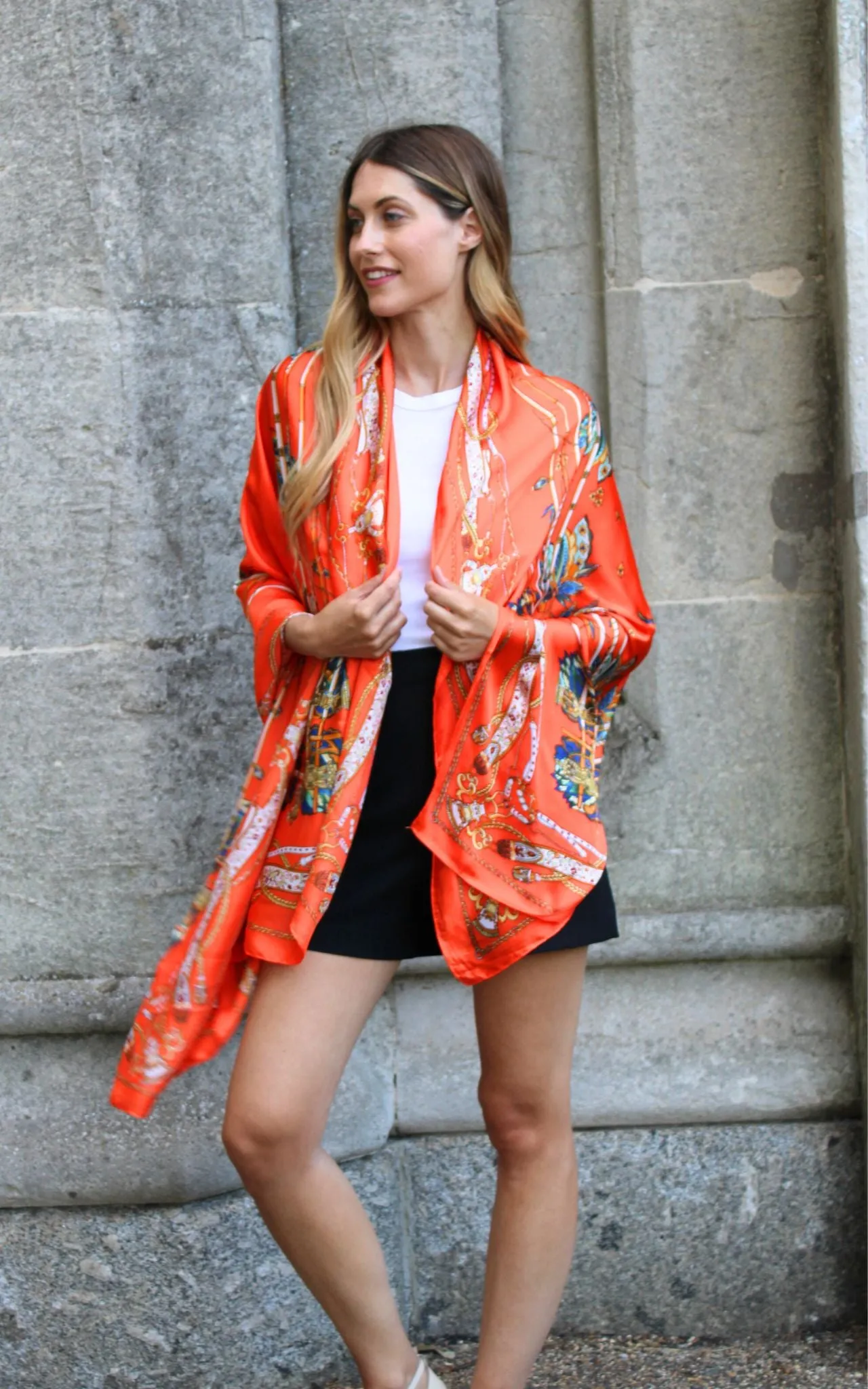 Orange Chain Design Silk Scarf