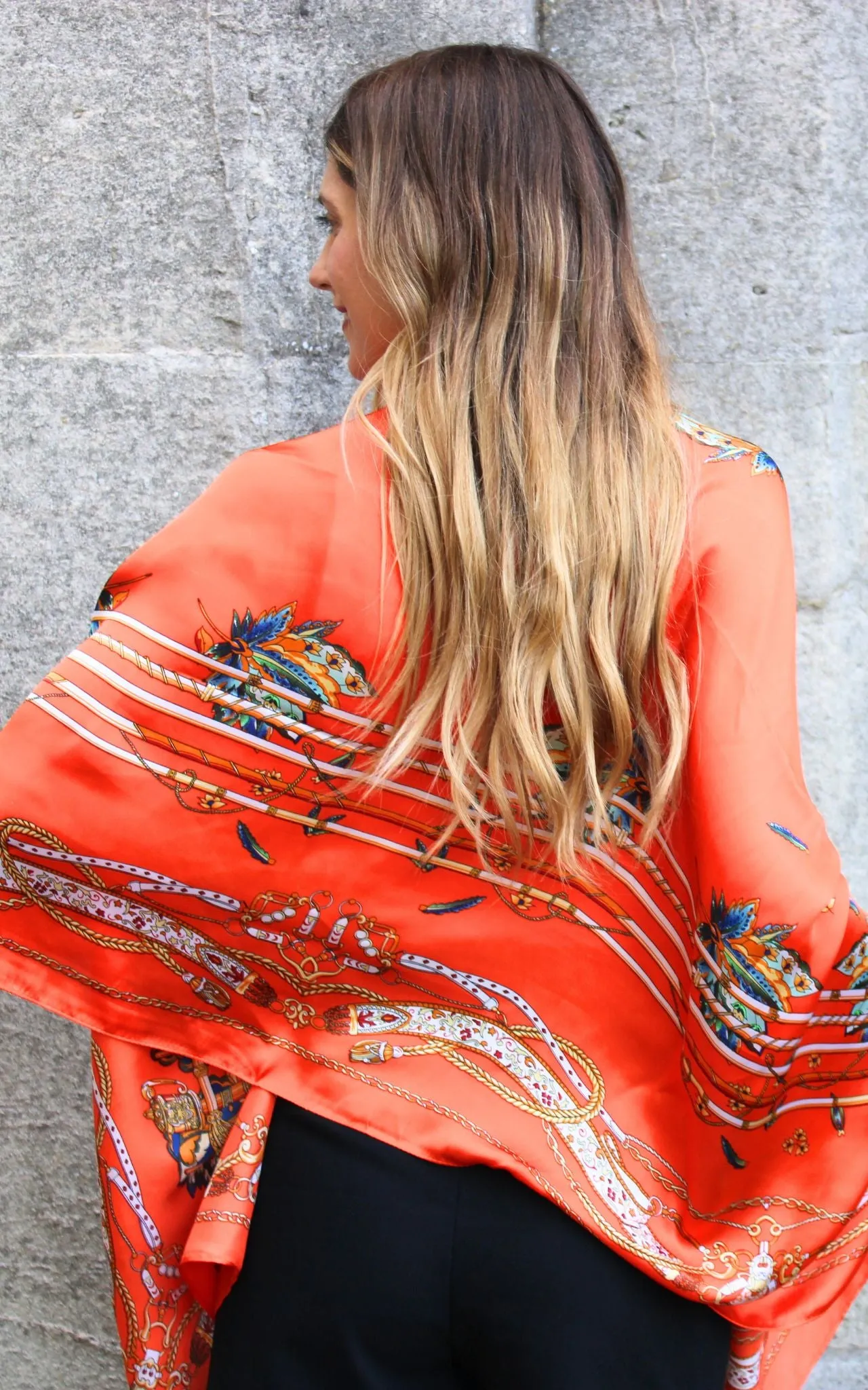 Orange Chain Design Silk Scarf