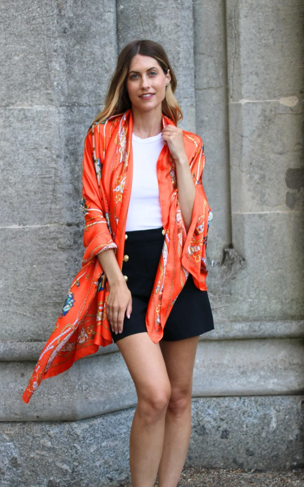 Orange Chain Design Silk Scarf