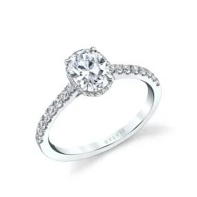 Oval Cut Classic Hidden Halo Engagement Ring - Anastasia 14k Gold White