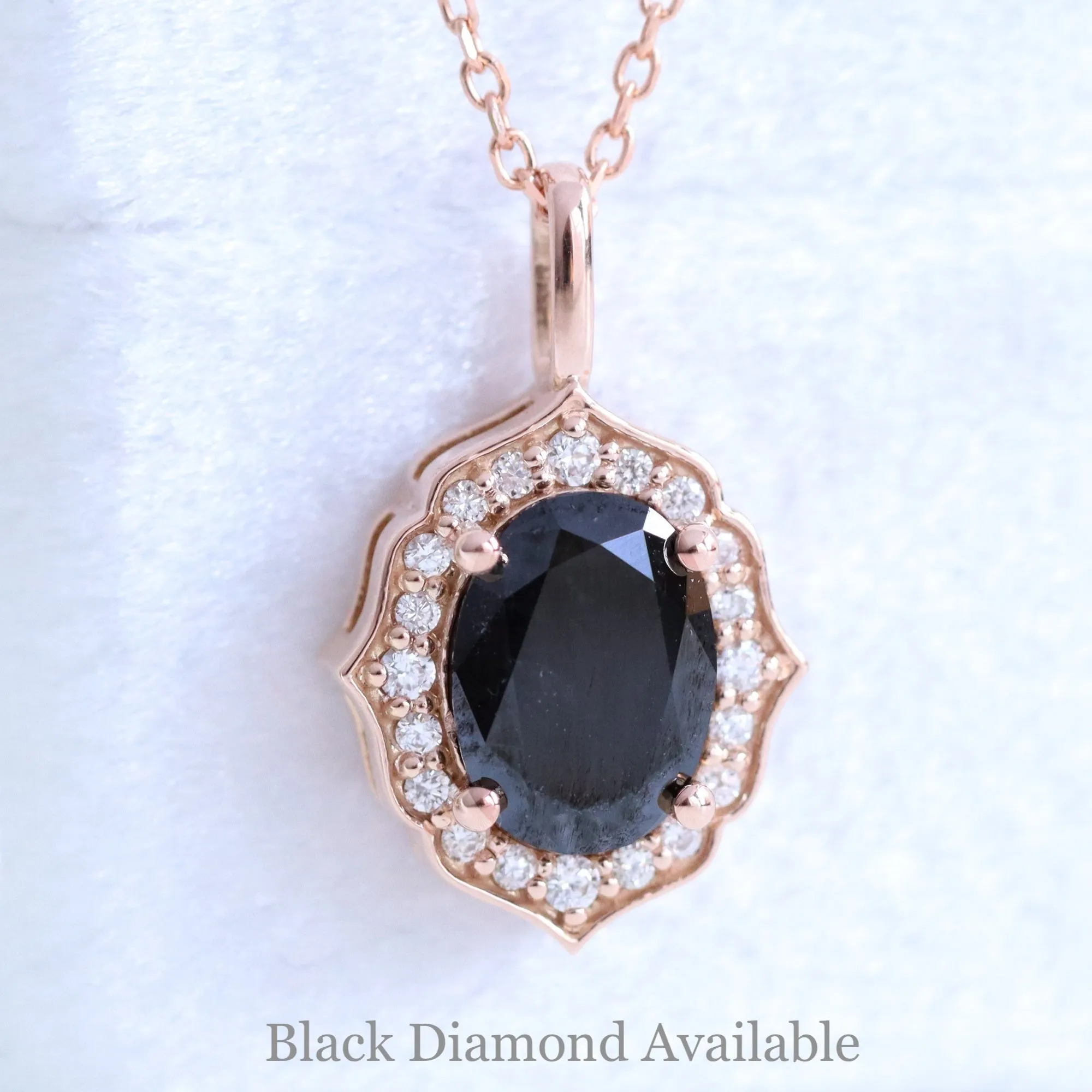 Oval Emerald Diamond Necklace in 14k Gold Vintage Floral Halo Pendant