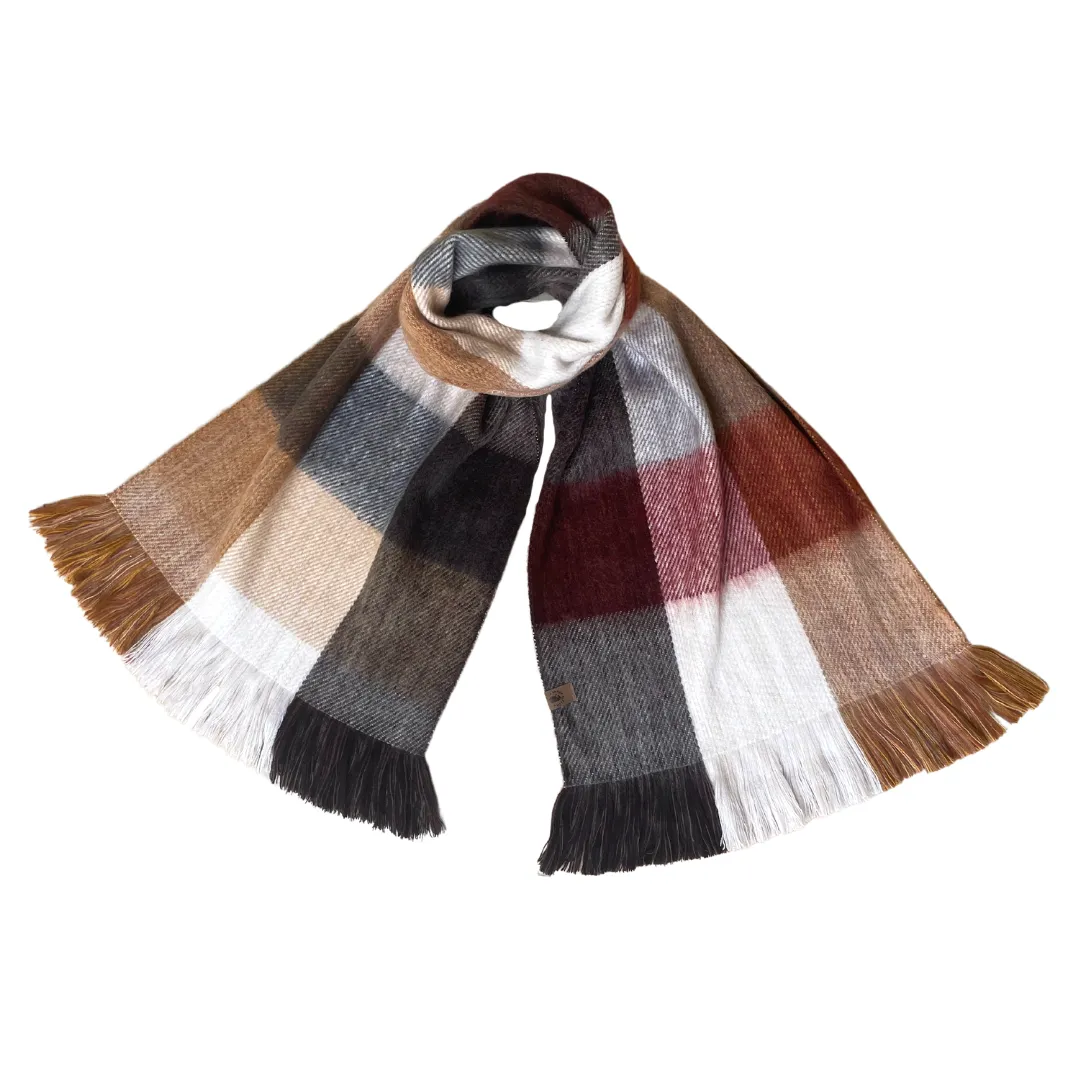 Oversized Elegant Natural Tone Patchwork Alpaca Scarf
