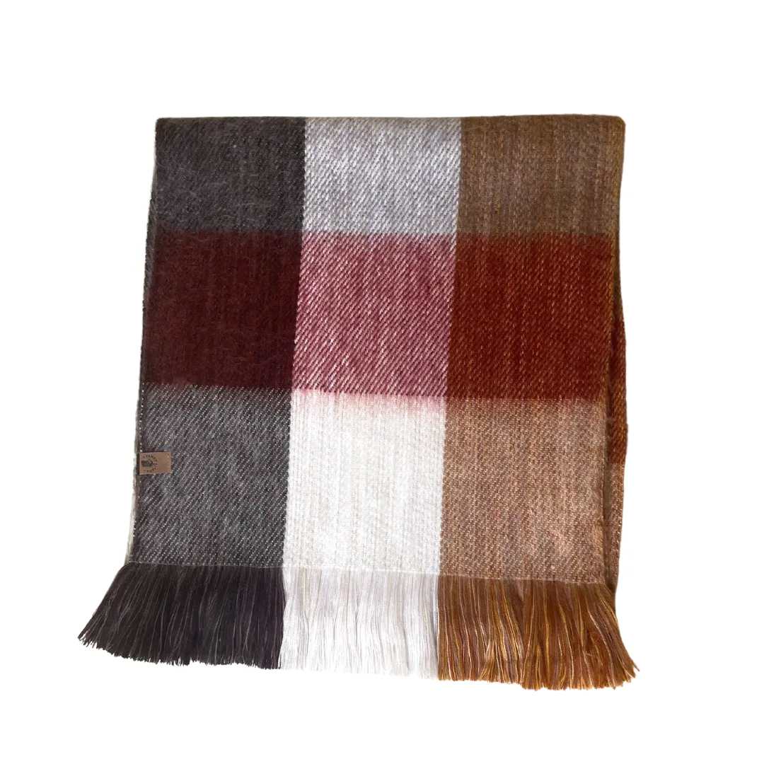 Oversized Elegant Natural Tone Patchwork Alpaca Scarf
