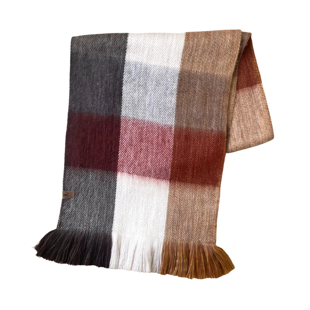 Oversized Elegant Natural Tone Patchwork Alpaca Scarf