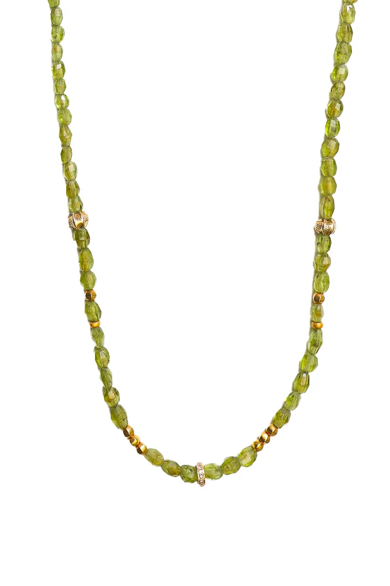 Peridot Necklace w/ Gold Wheel & Beads