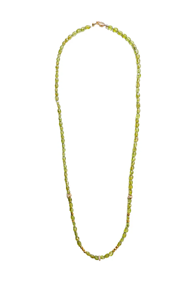 Peridot Necklace w/ Gold Wheel & Beads
