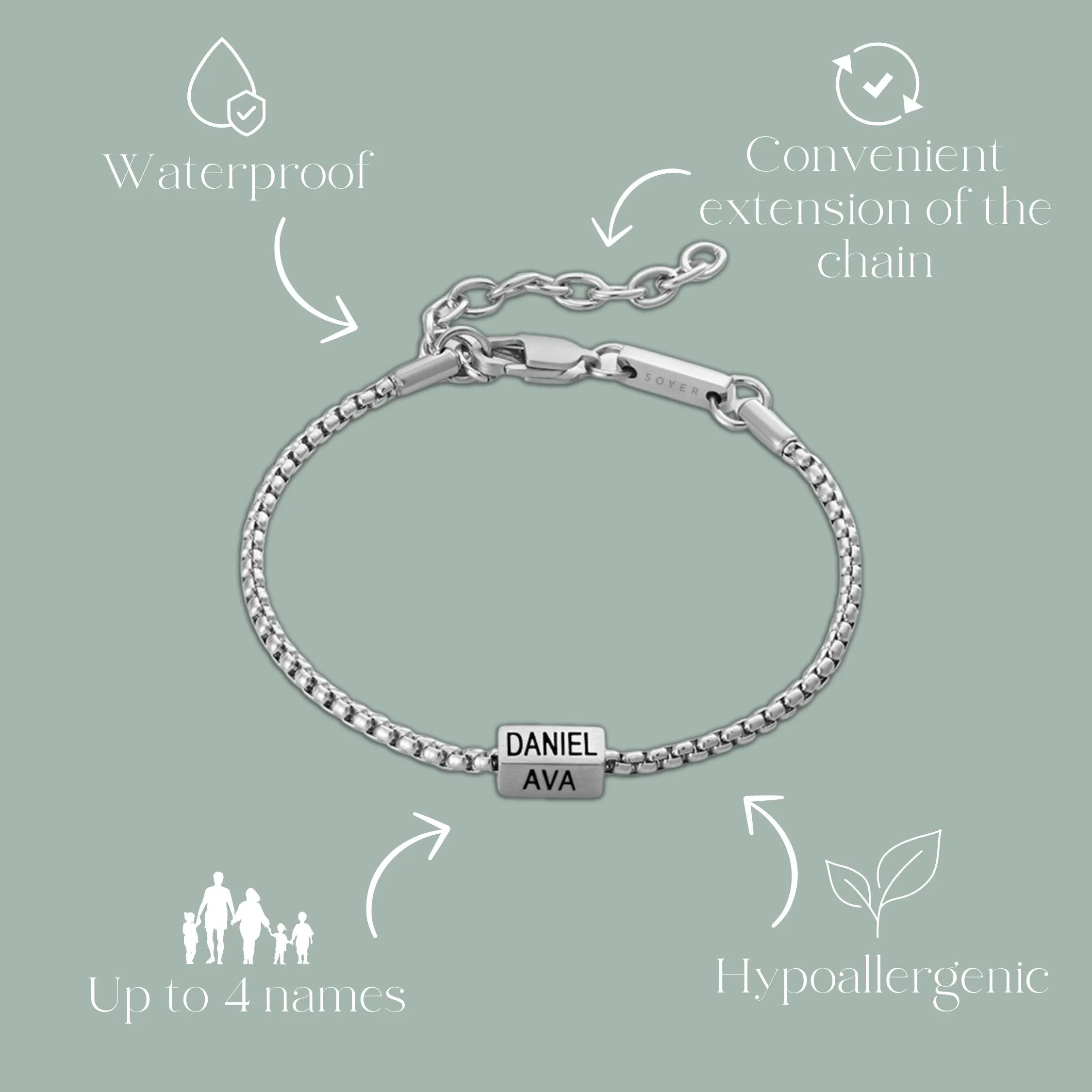 Personalized Premium Theodore Bracelet | Engrave Your Loved Ones' Names - Silver