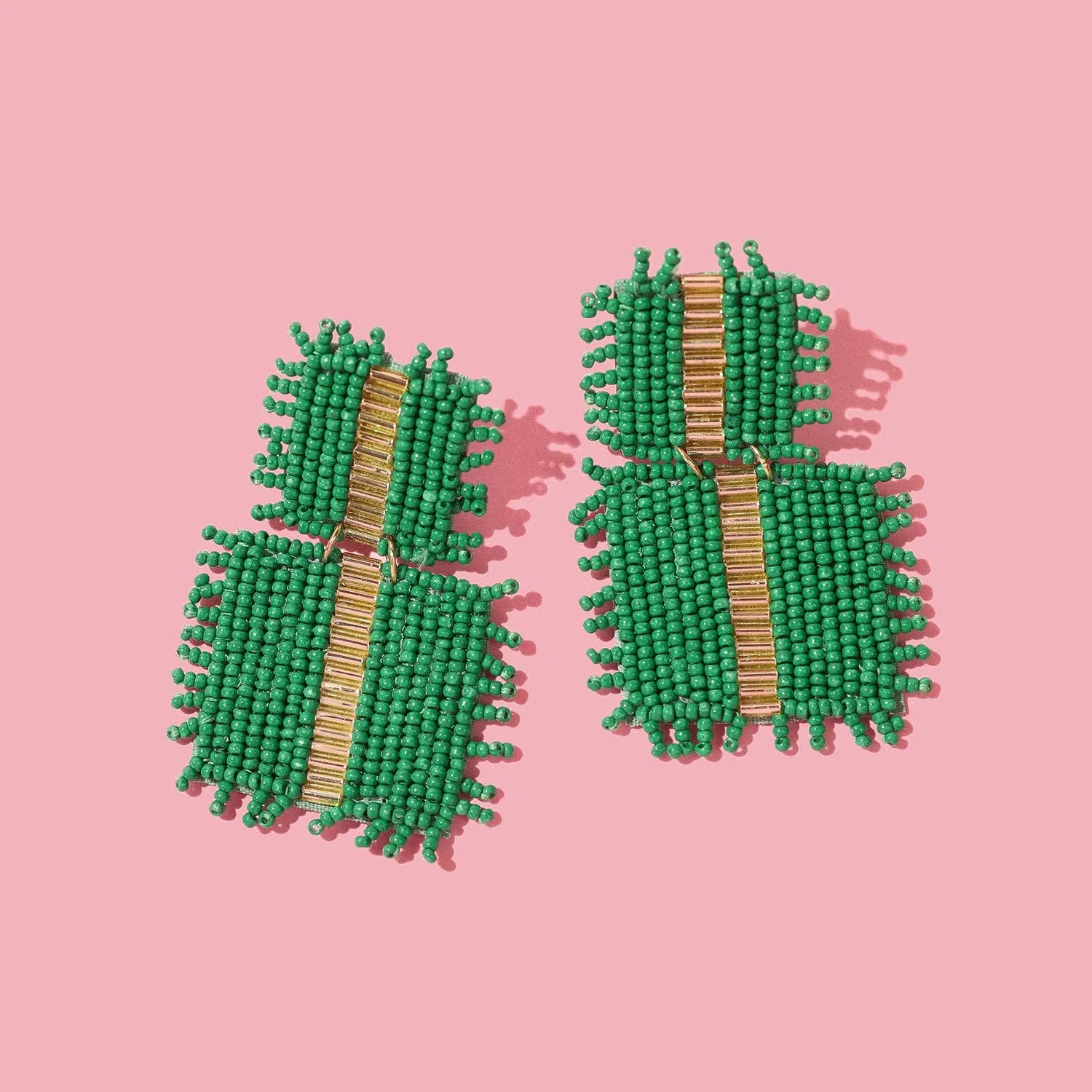 Pierce   Hide - Custom Beaded Square Drop: Green