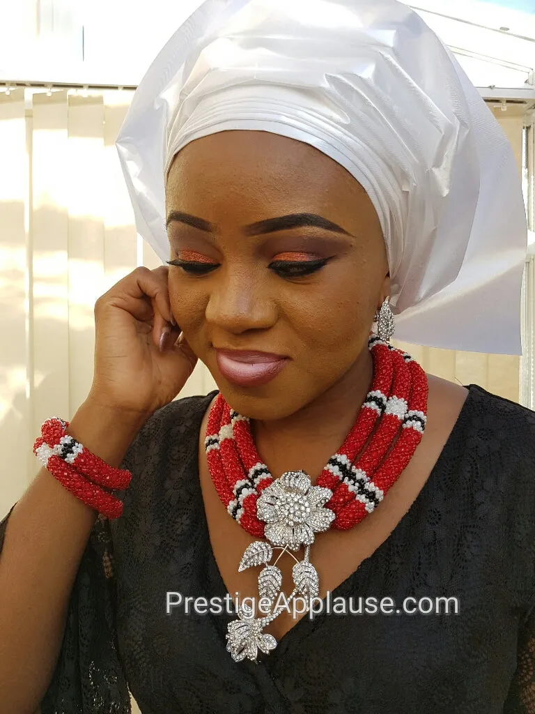 PrestigeApplause Elegant Customised Black Red & White Mixed Elegant African Beads Necklace Jewellery Set