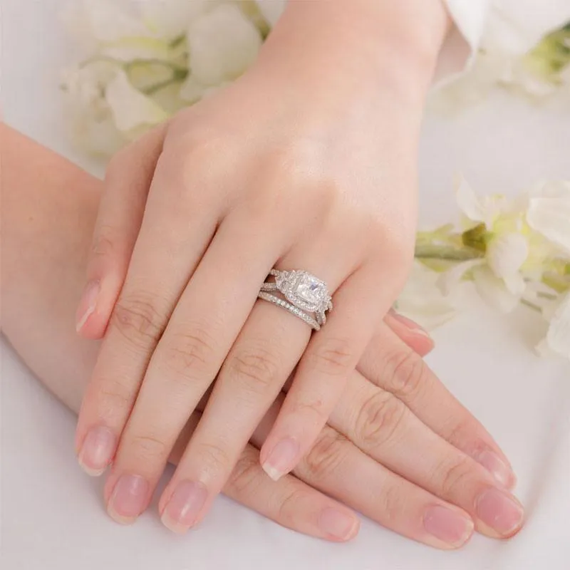 Princess Cut 925 Sterling Silver Wedding Engagement Ring Set Anniversary Simulated Diamond