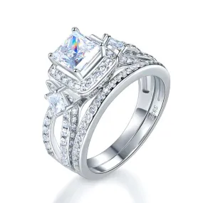 Princess Cut 925 Sterling Silver Wedding Engagement Ring Set Anniversary Simulated Diamond