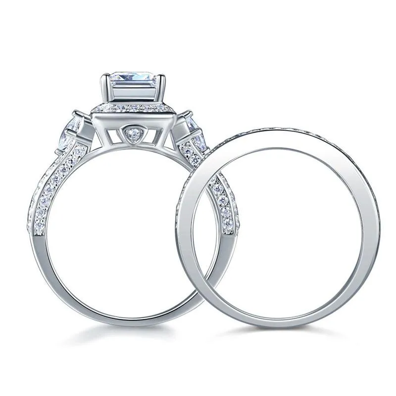 Princess Cut 925 Sterling Silver Wedding Engagement Ring Set Anniversary Simulated Diamond