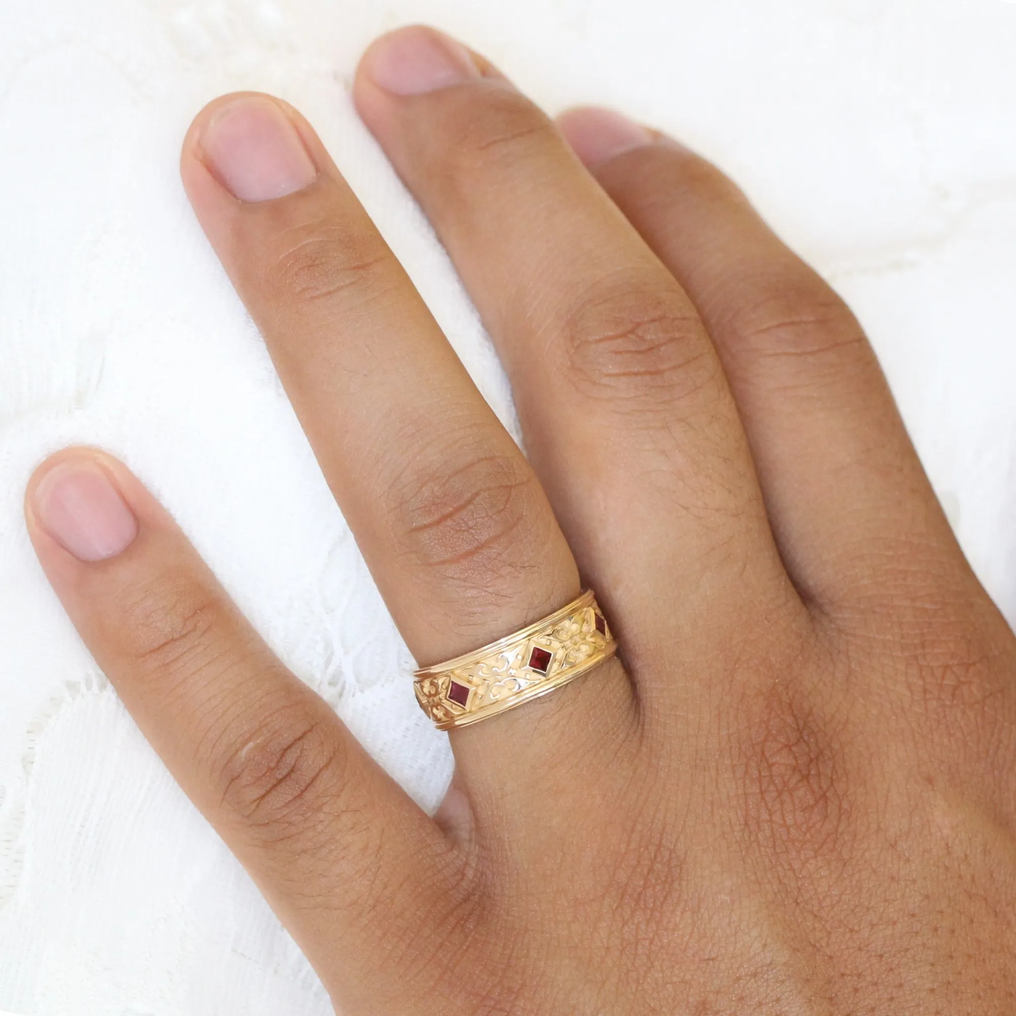 Princess Cut Black Diamond Ring in Gold Celtic Knot Wedding Band