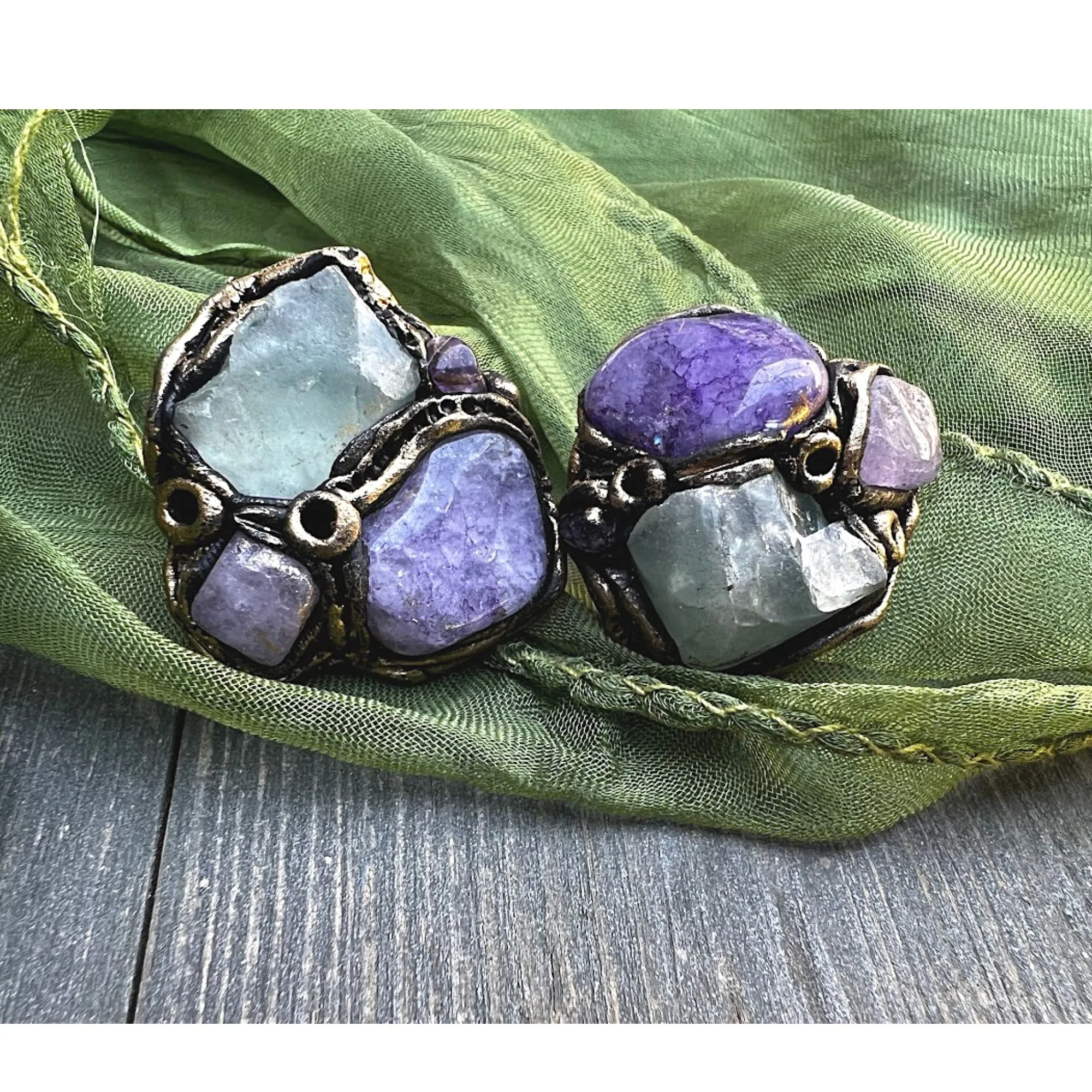 Raw crystal stud earrings, Fluorite earrings, Chalcedony earrings
