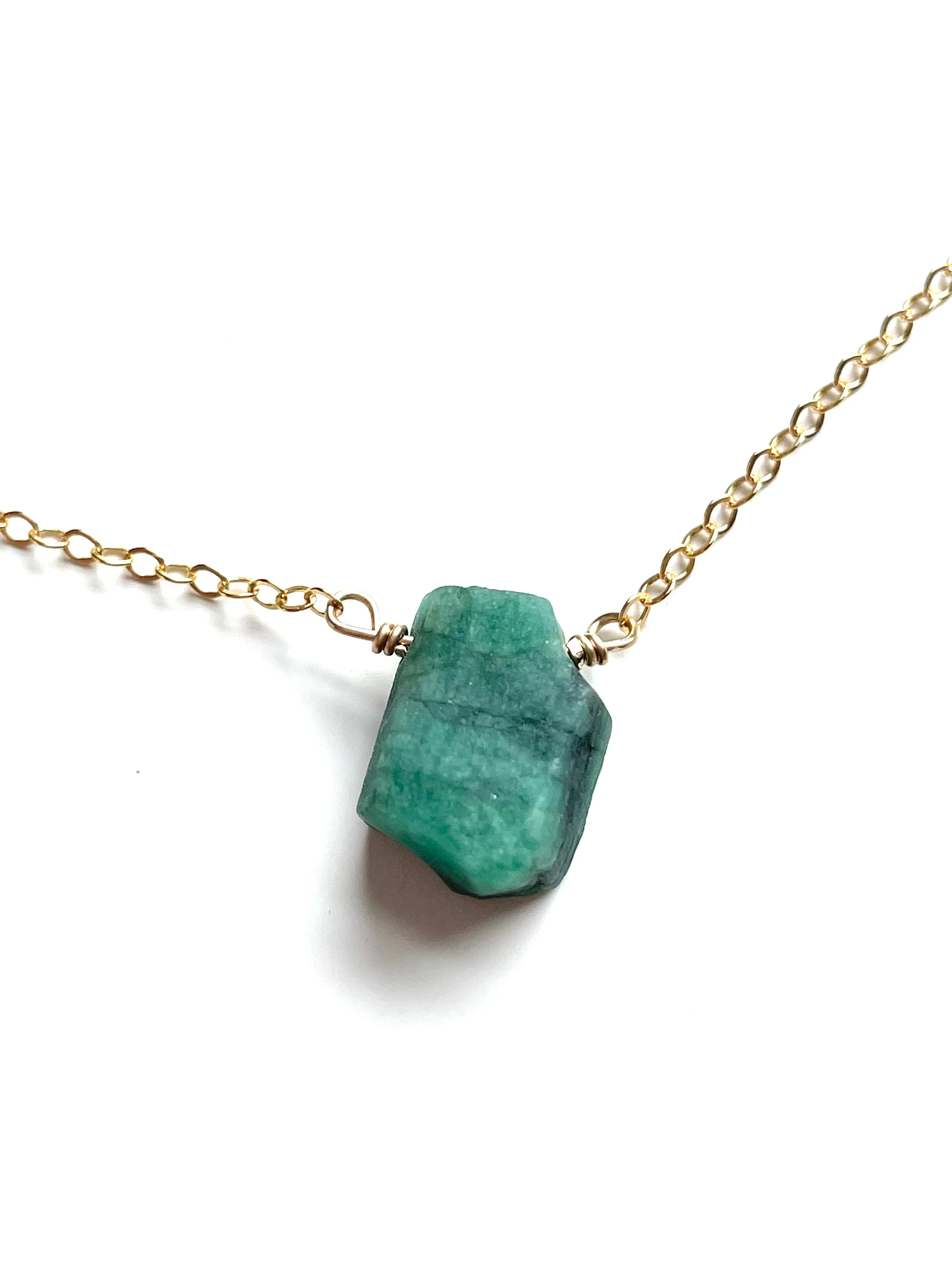 Raw  Emerald Pendant Necklace 14k Gold Filled or Sterling Silver Chain