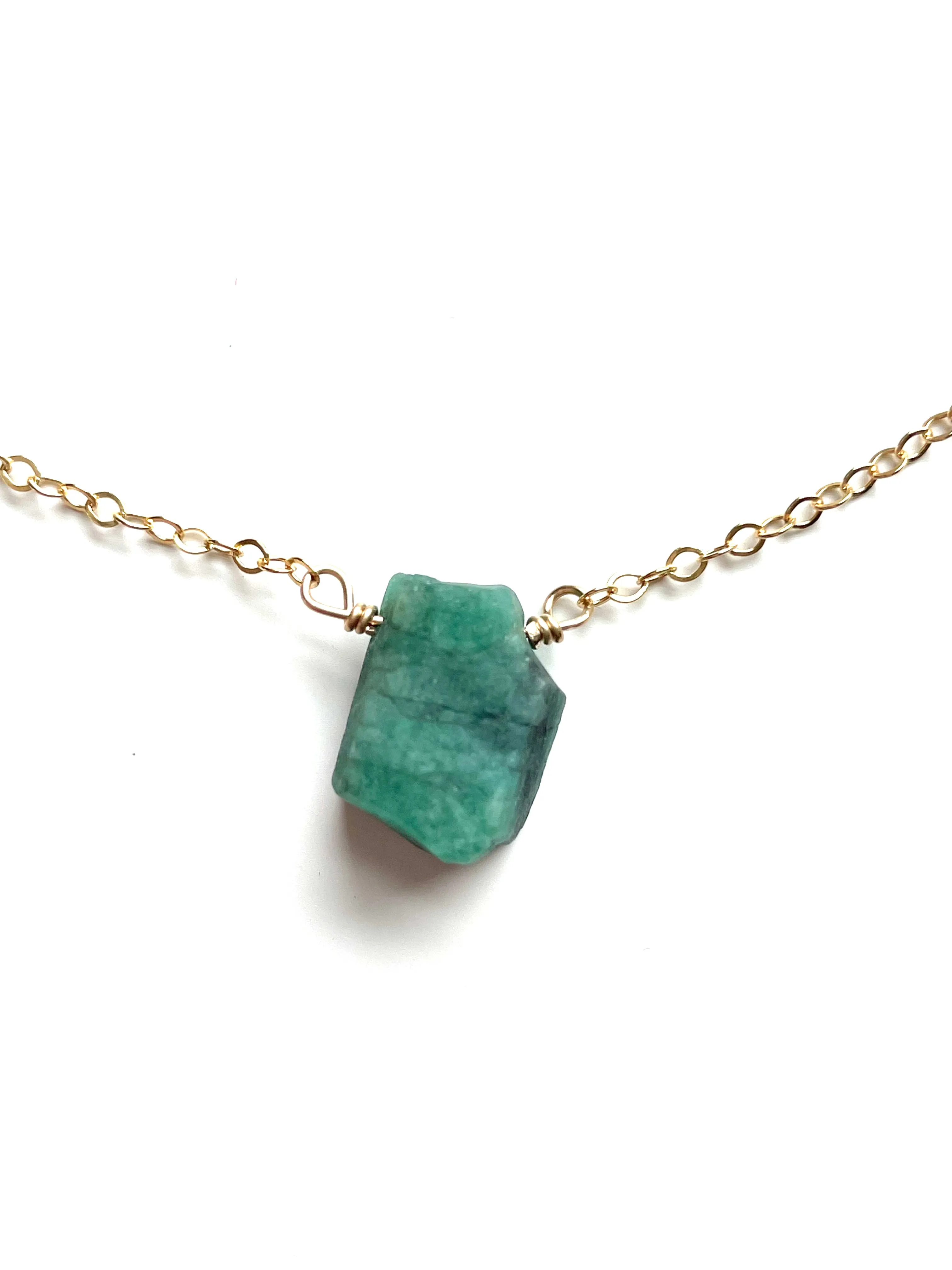 Raw  Emerald Pendant Necklace 14k Gold Filled or Sterling Silver Chain