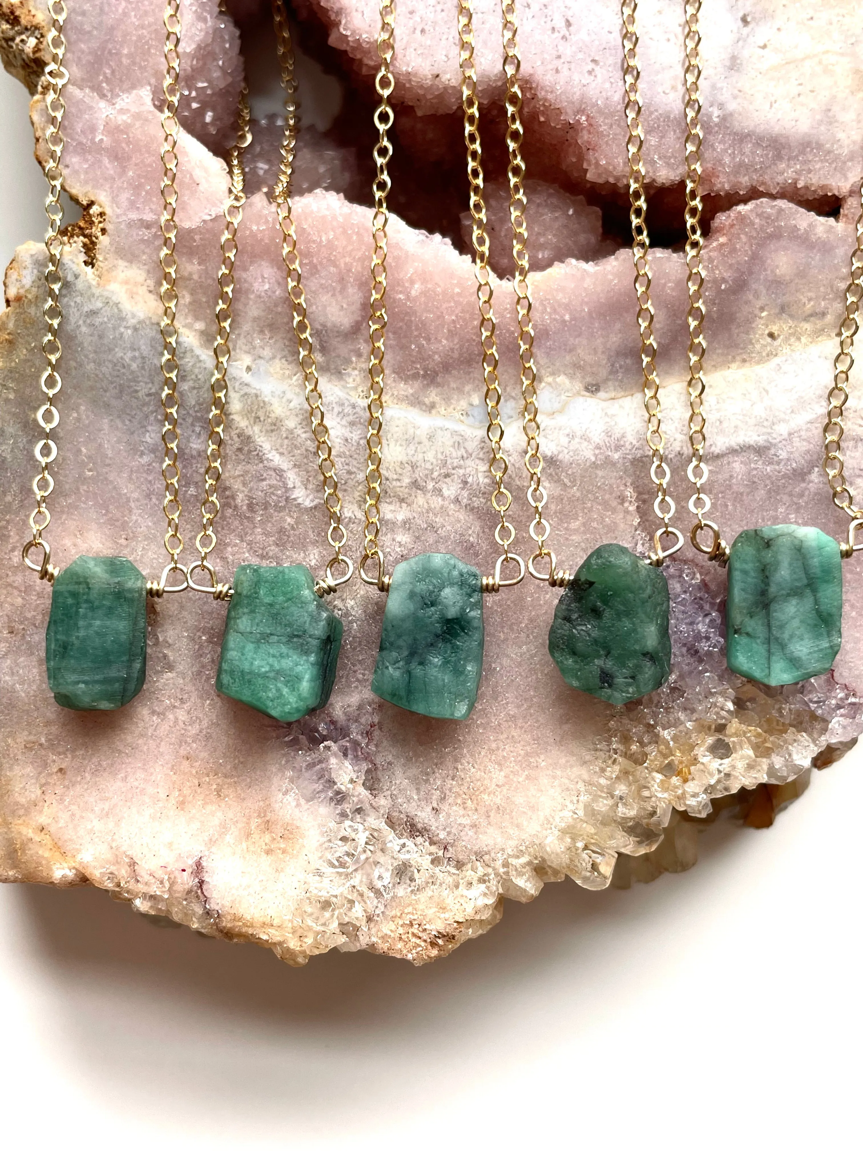 Raw  Emerald Pendant Necklace 14k Gold Filled or Sterling Silver Chain