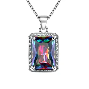 Rectangle Mystic Fire Topaz Necklace Pendant Women Girl Jewelry Gifts 925 Sterling Silver