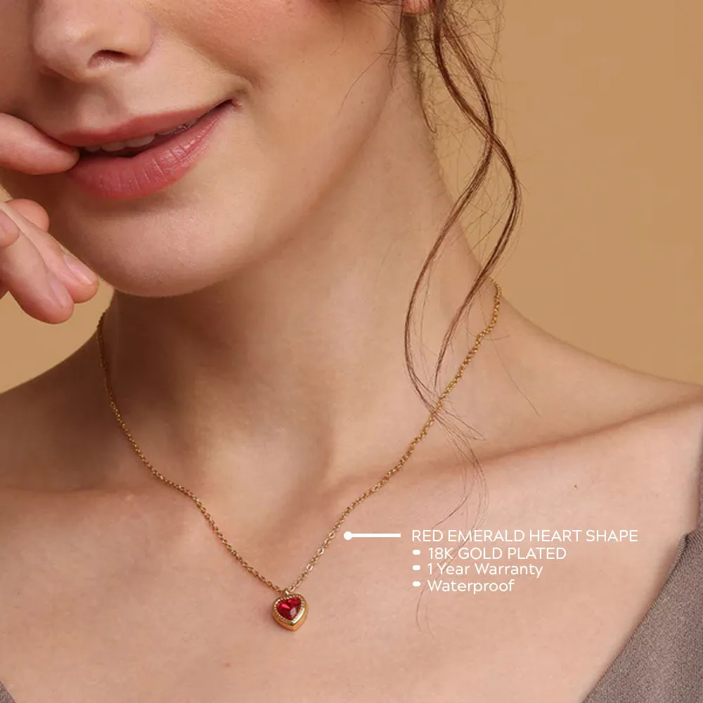 Red Emerald Heart Pendant Necklace