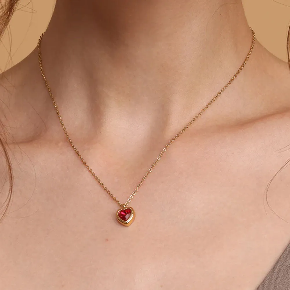 Red Emerald Heart Pendant Necklace