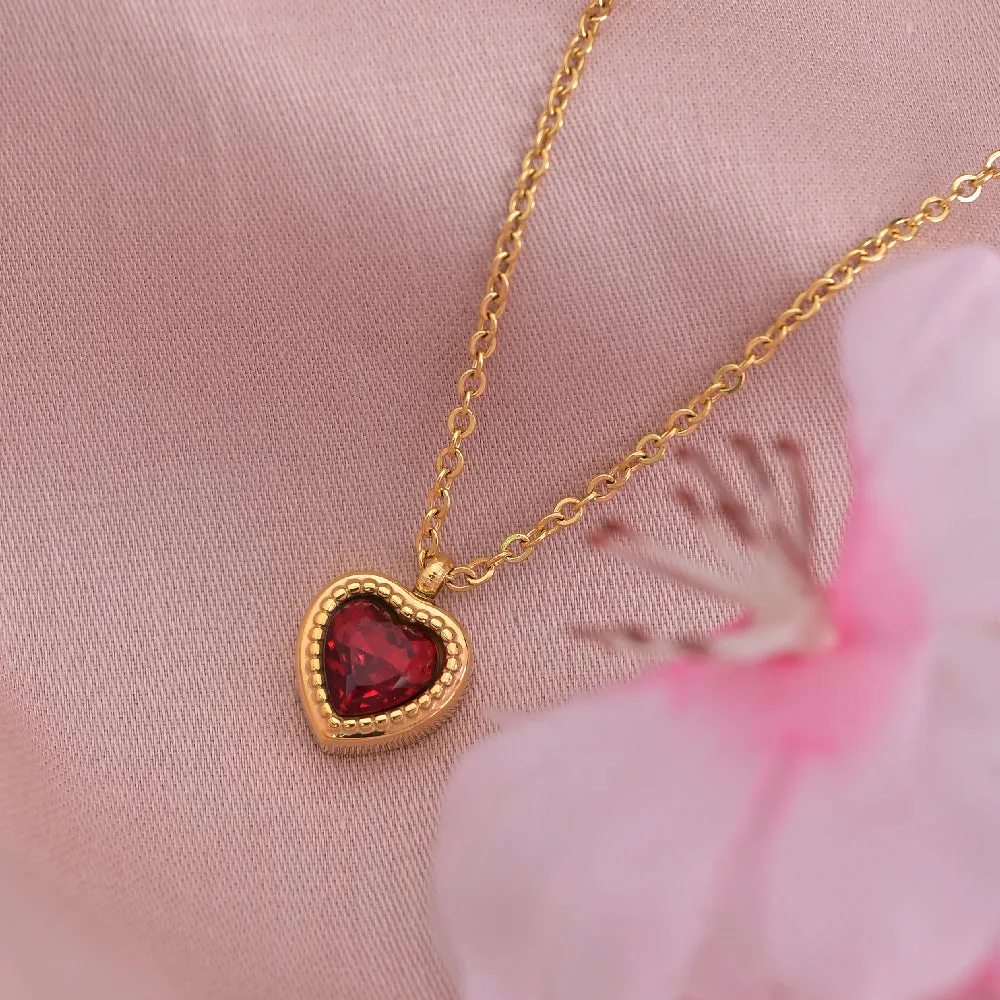 Red Emerald Heart Pendant Necklace