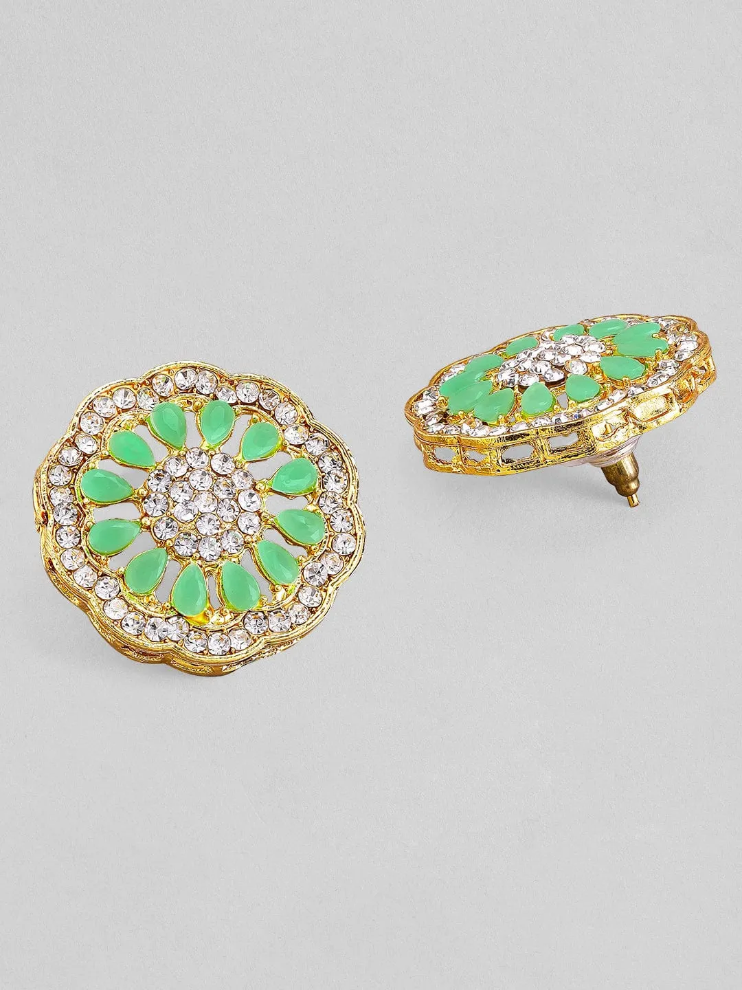 Rubans Gold-Plated & Green Emerald & AD-Studded Jewellery Set