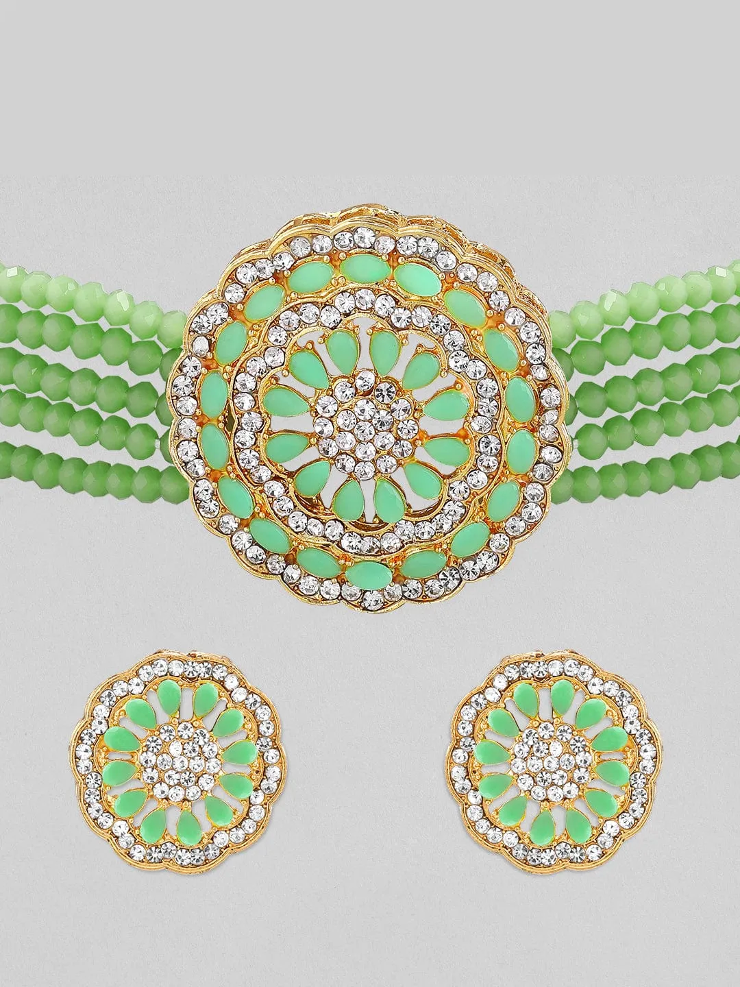 Rubans Gold-Plated & Green Emerald & AD-Studded Jewellery Set