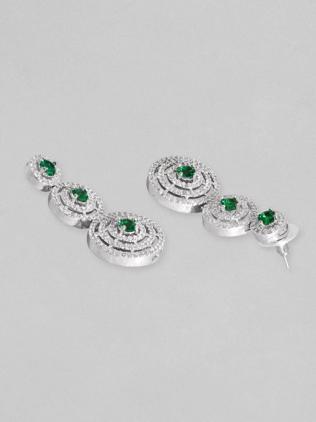 Rubans Rhodium Plated Emerald Green Zircons Studded Jewellery Set