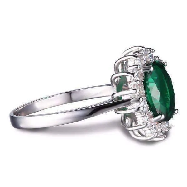Russian Halo Oval Cut 2.5CT Nano Simulated Emerald IOBI Precious Gems Ring