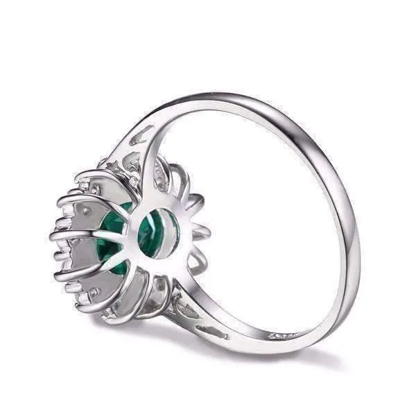 Russian Halo Oval Cut 2.5CT Nano Simulated Emerald IOBI Precious Gems Ring
