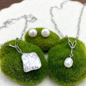 SALE! Enchanté Pearl Paperclip Chain & Stud Jewelry