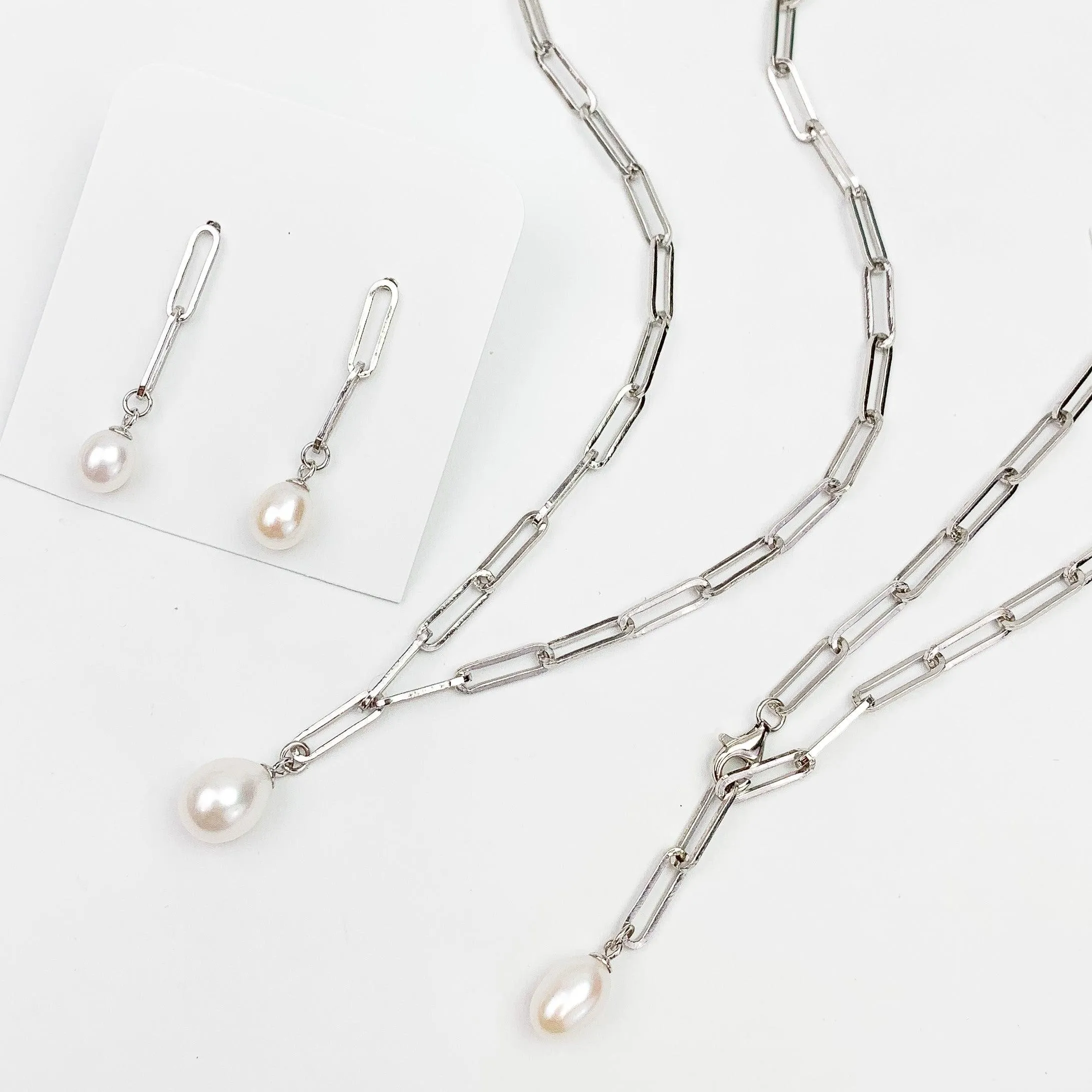 SALE! Enchanté Pearl Paperclip Chain & Stud Jewelry