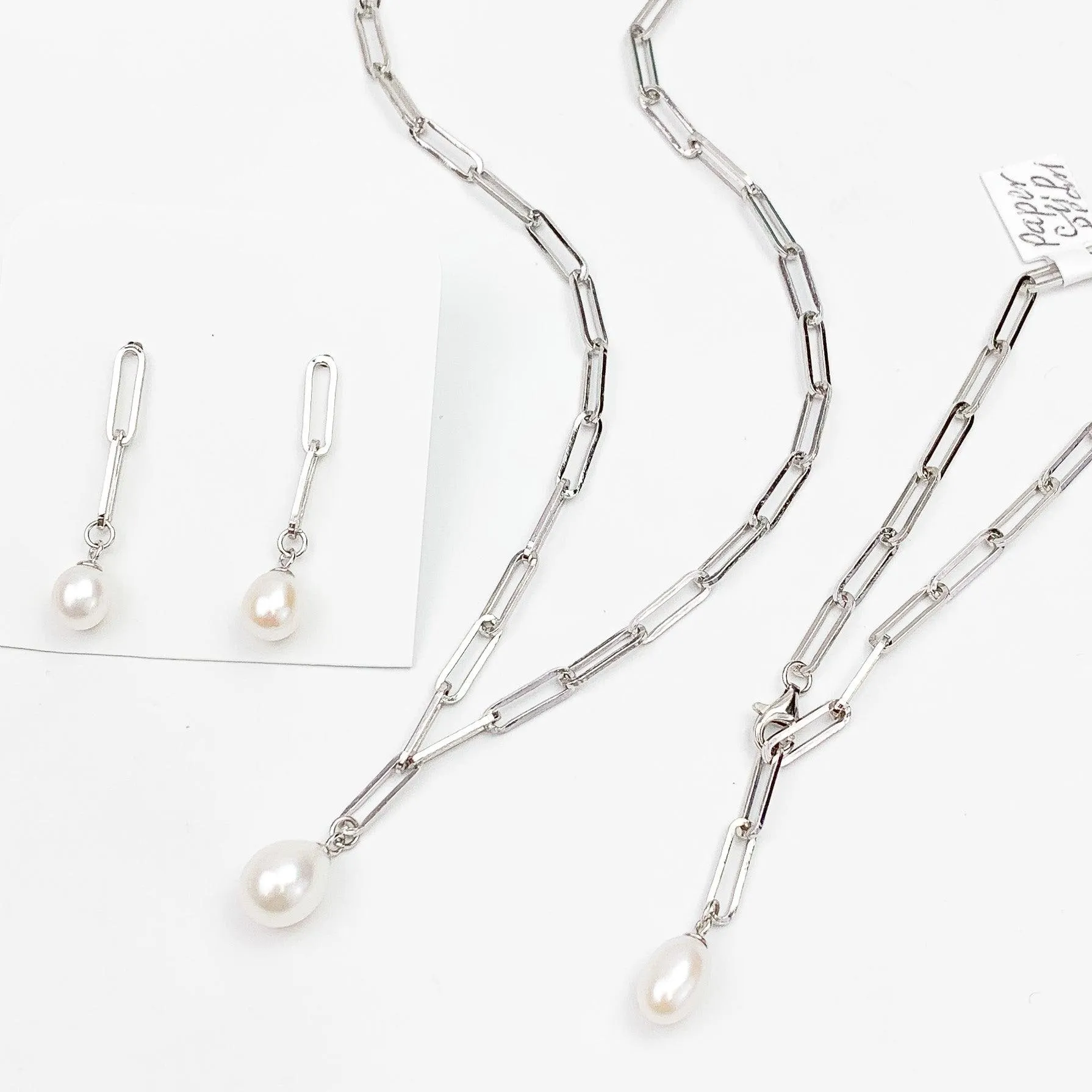SALE! Enchanté Pearl Paperclip Chain & Stud Jewelry