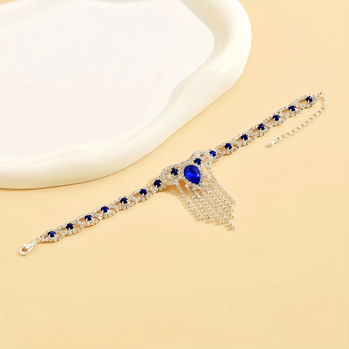 Shiny Rhinestone Tassel Anklet with Claw Chain  Bling Bling