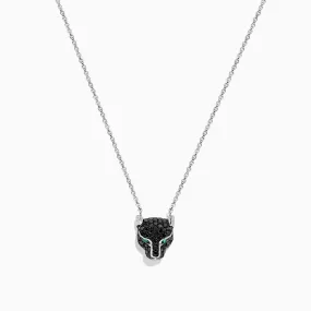 Signature 14K White Gold Black Diamond & Emerald Necklace, 0.61 TCW