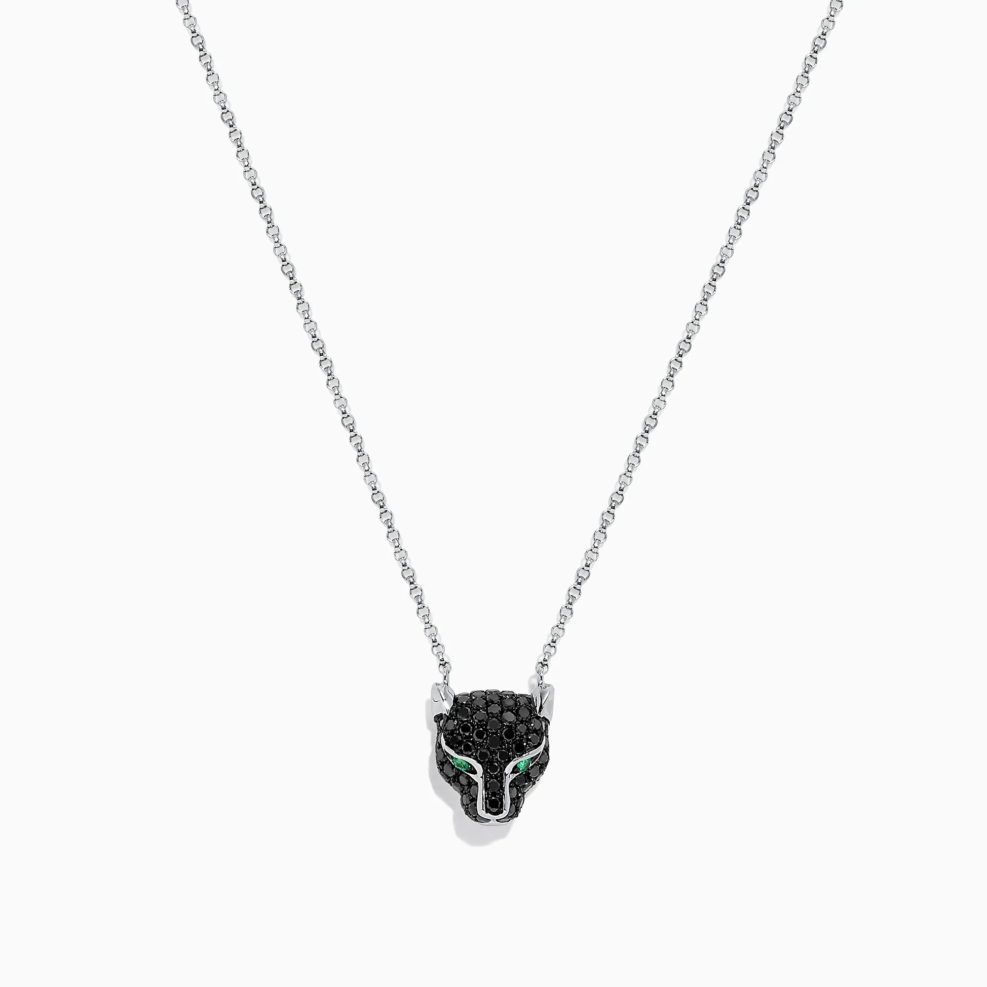 Signature 14K White Gold Black Diamond & Emerald Necklace, 0.61 TCW