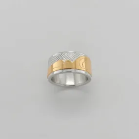 Silver 3/8" Band with Gold Hummingbird