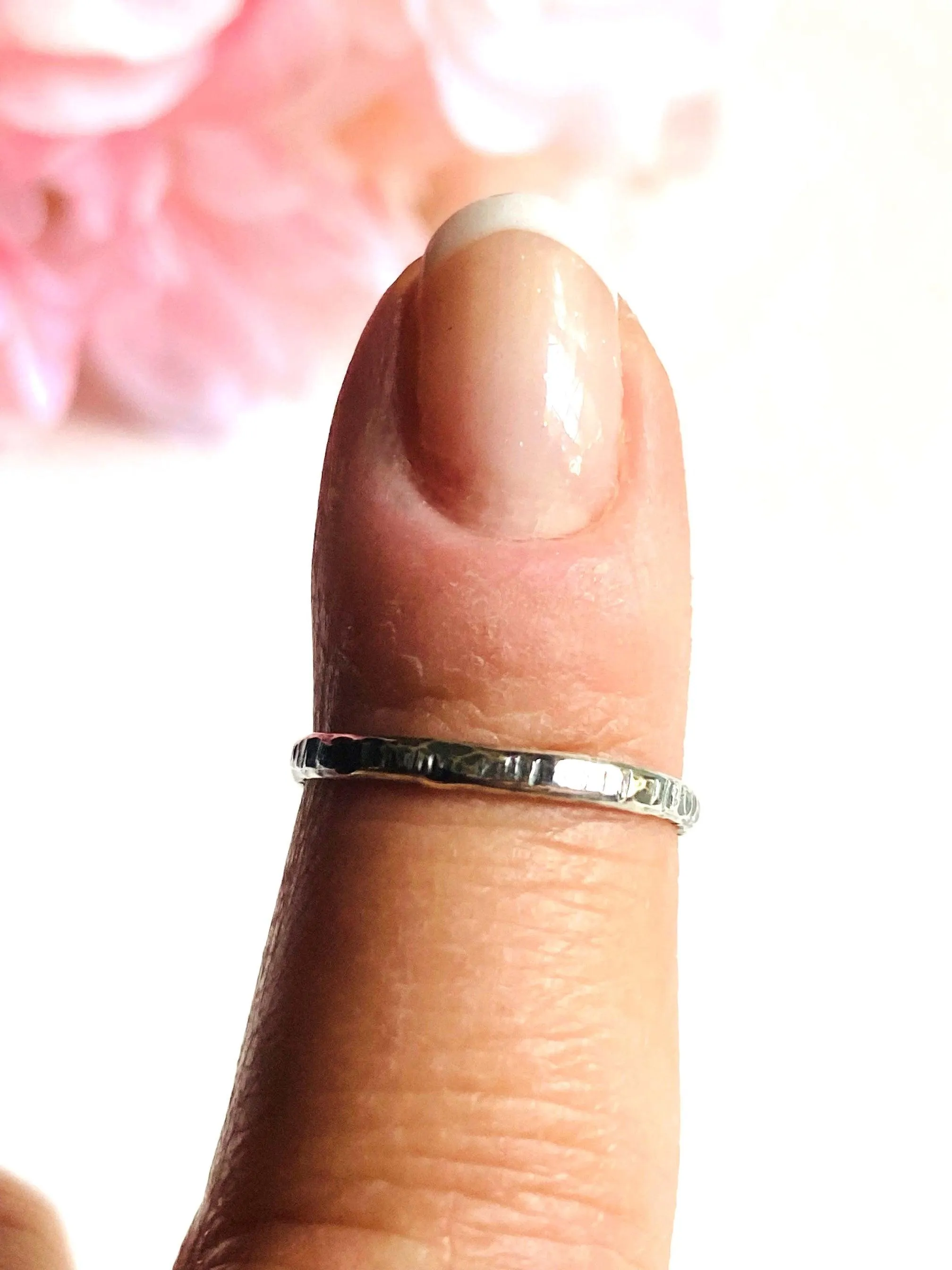 Silver Band, Hammered Silver Band Ring, Silver Texture Ring, Silver Ring/Simple Stacking Ring