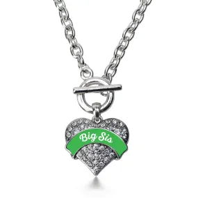 Silver Emerald Green Big Sister Pave Heart Charm Toggle Necklace