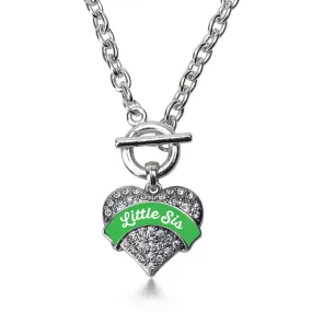 Silver Emerald Green Little Sister Pave Heart Charm Toggle Necklace