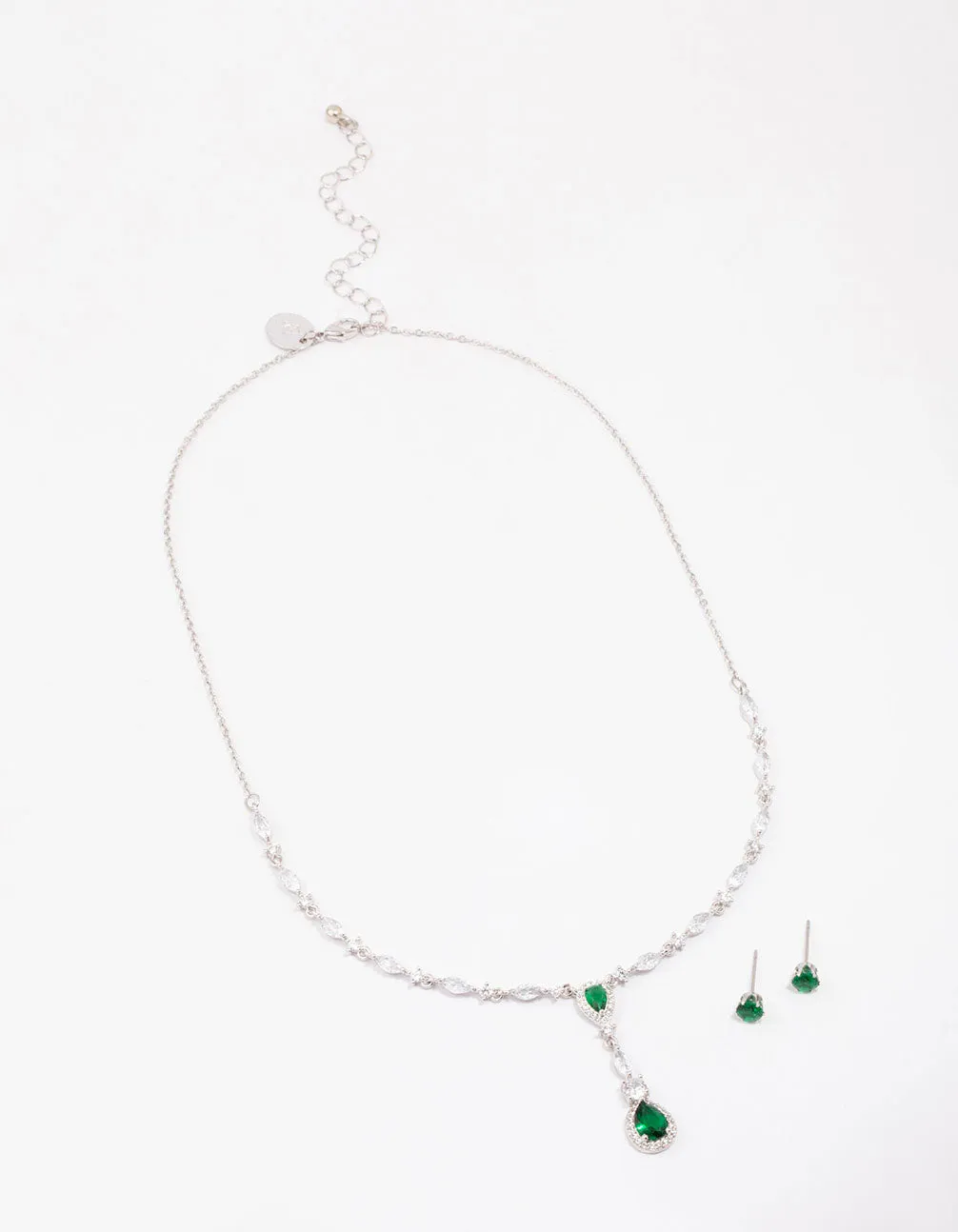 Silver Emerald Oval Pear Jewellery Set