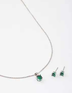 Silver Emerald Stone Jewellery Set