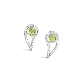Silver Paisley Gemstone Stud Earrings in Peridot