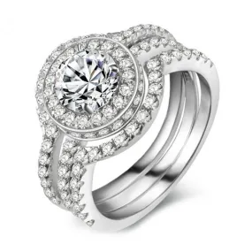 Silvery colored polished Hearts Arrows Micro-set Zircon Combination Rings for women
