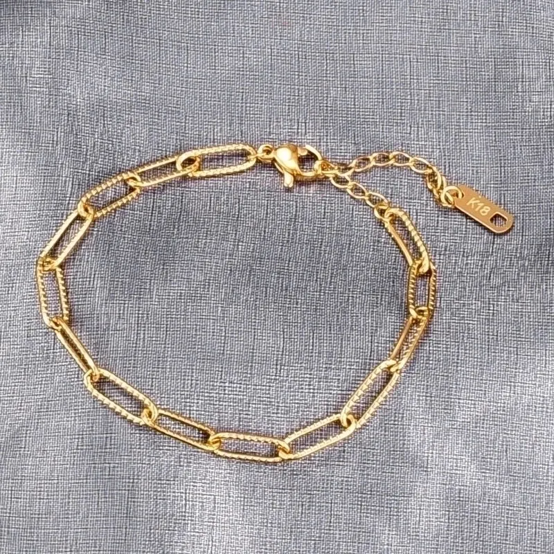 Simple 18k Gold Short Embossed Bracelet Wholesale Jewelry
