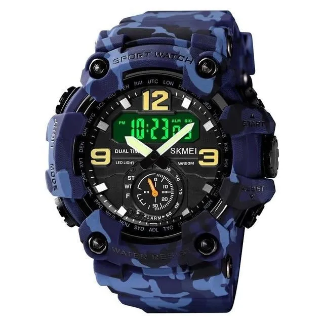 SKMEI 1637 3 Time Dual Display Analog LED Quartz Wristwatch w/ Shockproof for Men