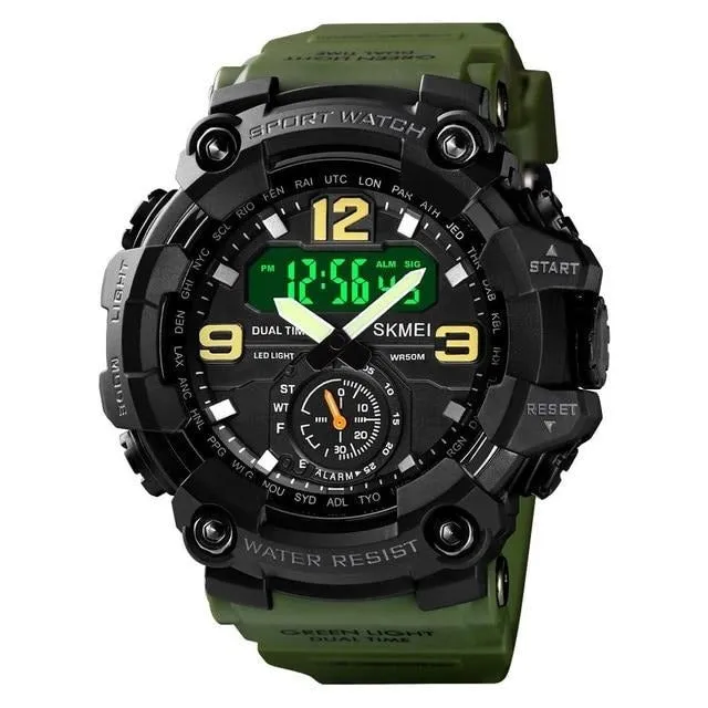 SKMEI 1637 3 Time Dual Display Analog LED Quartz Wristwatch w/ Shockproof for Men