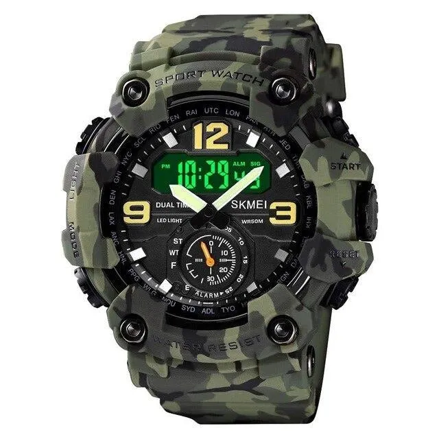 SKMEI 1637 3 Time Dual Display Analog LED Quartz Wristwatch w/ Shockproof for Men